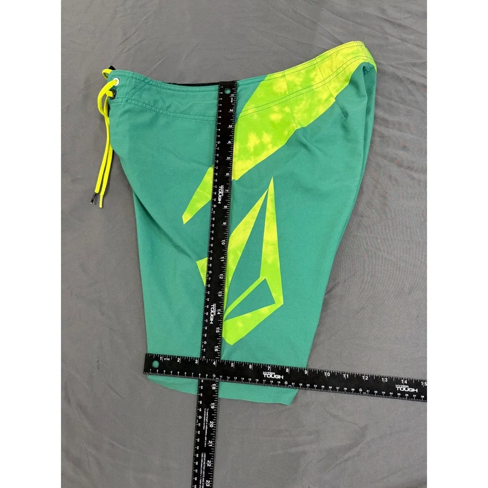 Volcom Stoney Mod-Tech 4-Way Stretch Board Shorts Teal Green Neon Yellow Mens 31